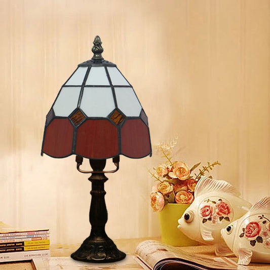 Cut Glass Grid Dome Night Lighting Tiffany Style 1 Light Red/Pink Nightstand Light for Bedside